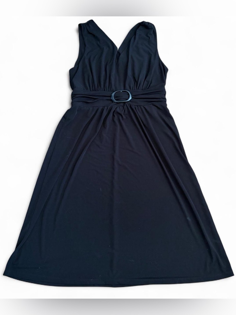 Lane Bryant Navy V‑Neck Belted Midi Dress